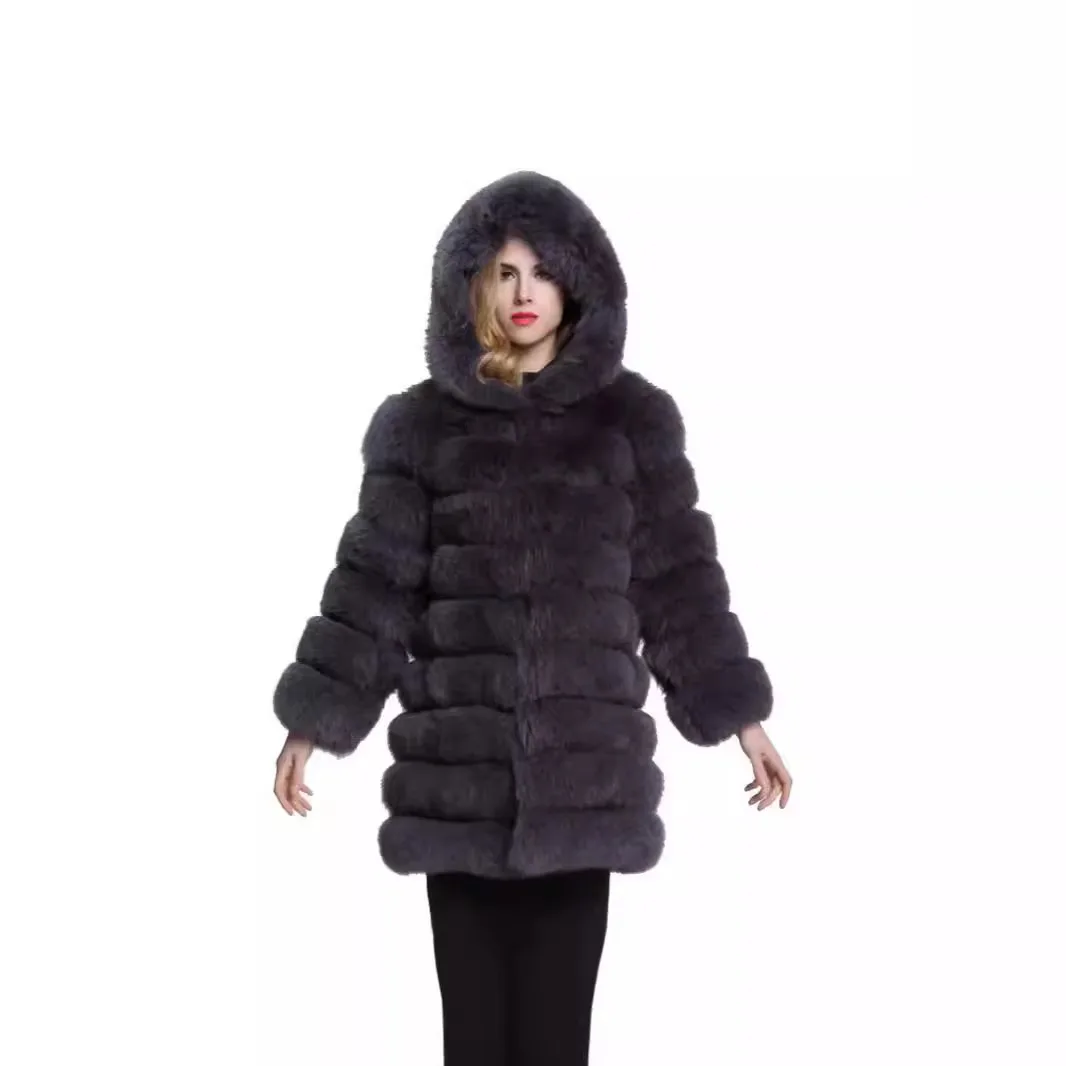 Luxe Winter Vrouwen Nepbont Jas Pluizige Bont Trim Kap Nertsen Bontjas Voor Vrouwelijke Jas Vos Haar Lange Zak Bontjas Voor Lady