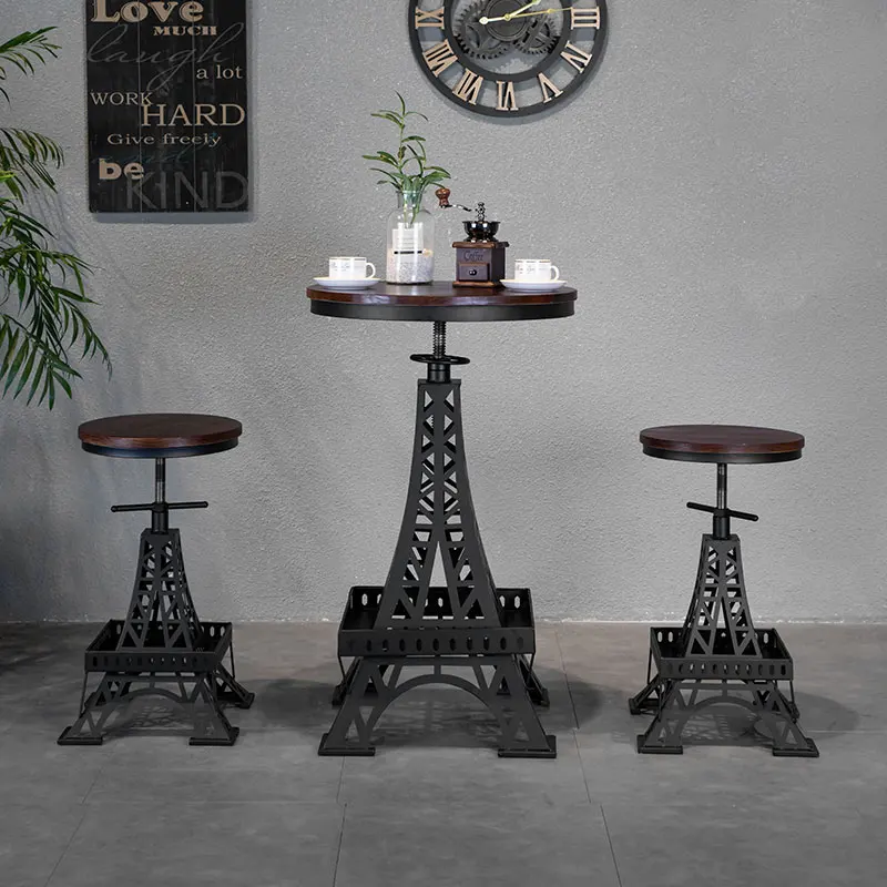 Silla de bar de madera maciza de hierro ajustable, taburete de torre de París, estilo industrial, silla creativa, silla moderna para cafetería y bar