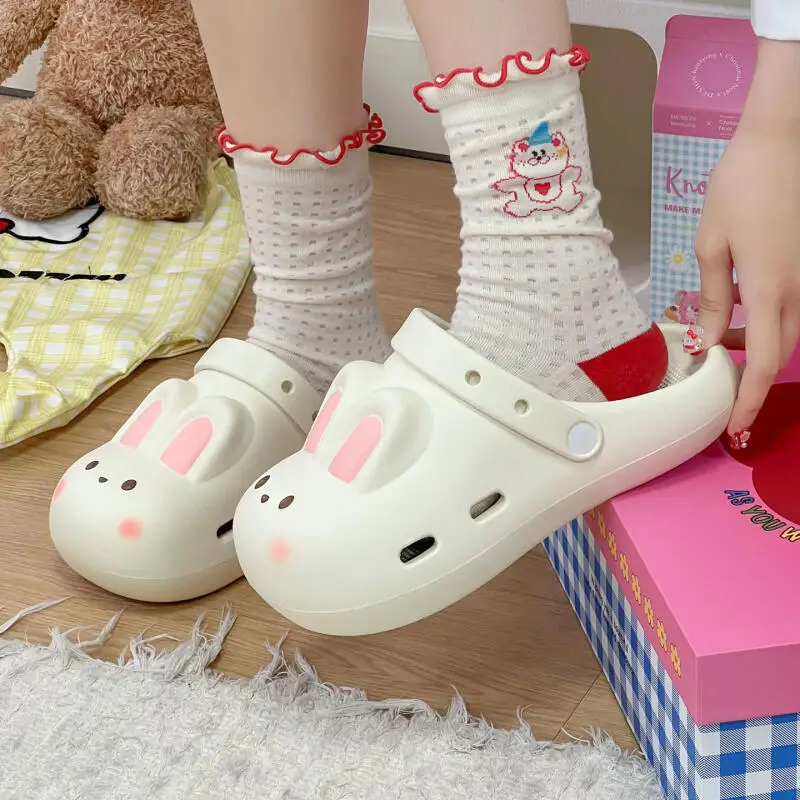 Cartoon Rabbit Clogs Women Summer 2026 Lightweight Waterproof EVA Garden Shoes Cute Thick Bottom Woman's Beach Sandals Slippers