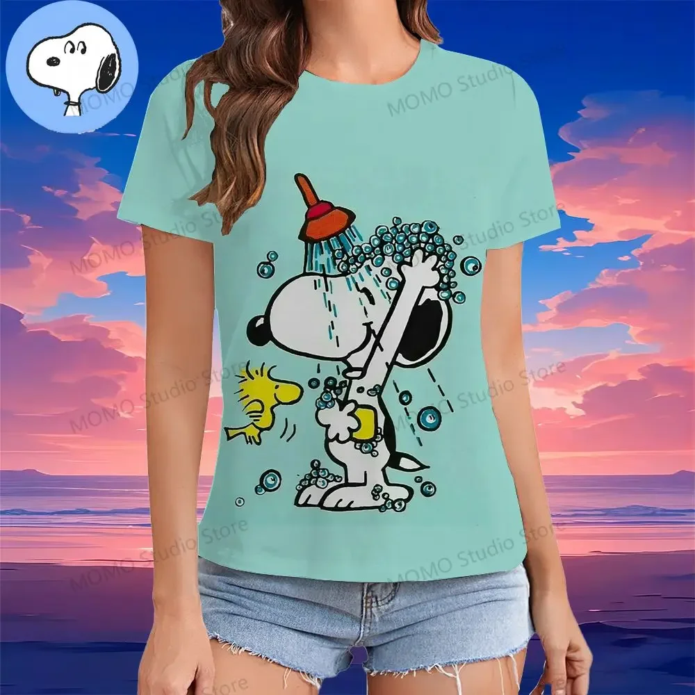 

Cute Snoopy Girls T-Shirt 3-14 Summer Short Sleeve 100-6XL Kawaii Street Y2K Clothing O Neck 2024 Fashion Clothing Tops