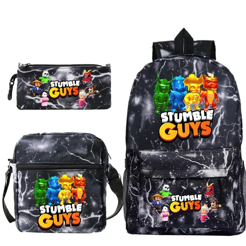 Stumble Guys-mochila escolar con estampado de dibujos animados para niños, morral escolar para niños y niñas, bolso de hombro para lápices, Juego de 3 piezas