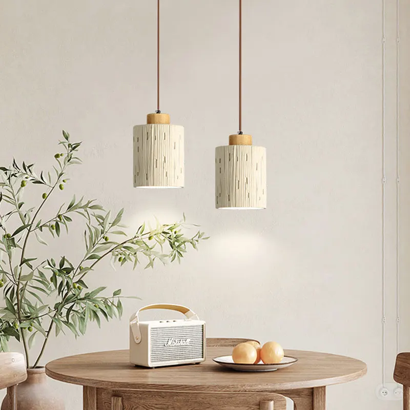 

Nordic Minimalist Chandelier Solid Wood Cement Stone Lamp Bedroom Living Room Restaurant Study Light Hotel Cafe Lighting Fixture