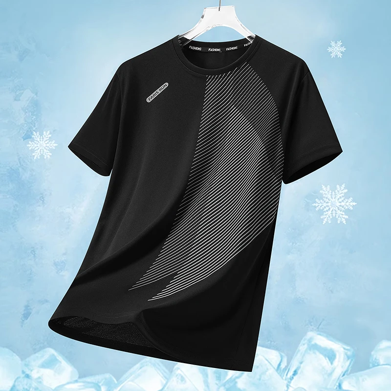 

Летняя быстросохнущая мужская футболка с круглым вырезом и коротким рукавом, модные повседневные футболки в полоску с 3D принтом, дышащий топ для спорта на открытом воздухе, бега