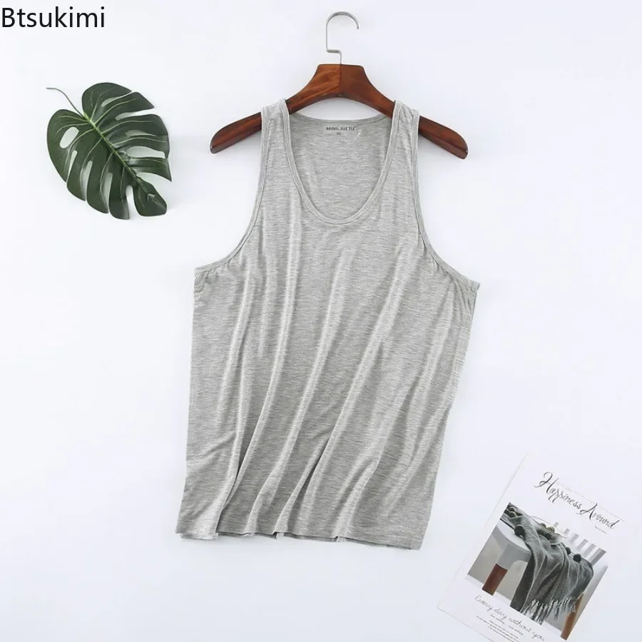 New Men's Pajamas Tank Tops Comfort Modal Solid Casual Home Clothes Breathable Sleeveless Gym Tops Male Sport Fitness Undershirt