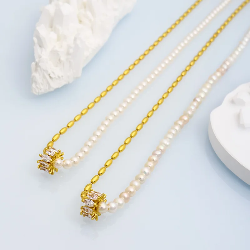 Premium Niche Strong Light Freshwater Pearl Necklace, Light Luxury, High-end Splicing Oval Matel Beads Chain, Collarbone Chain