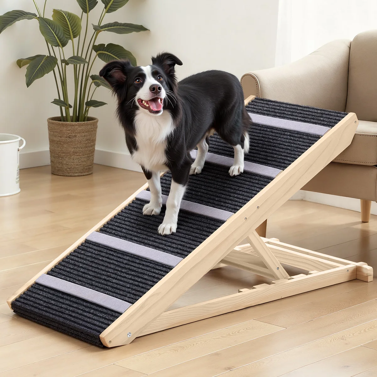 

Dog Ramp Wooden Dog Ramp for Couch Bed with 4 Adjustable Heights Wider Walkway Foldable Pet Dog Ramp for Sofa Home Indoor