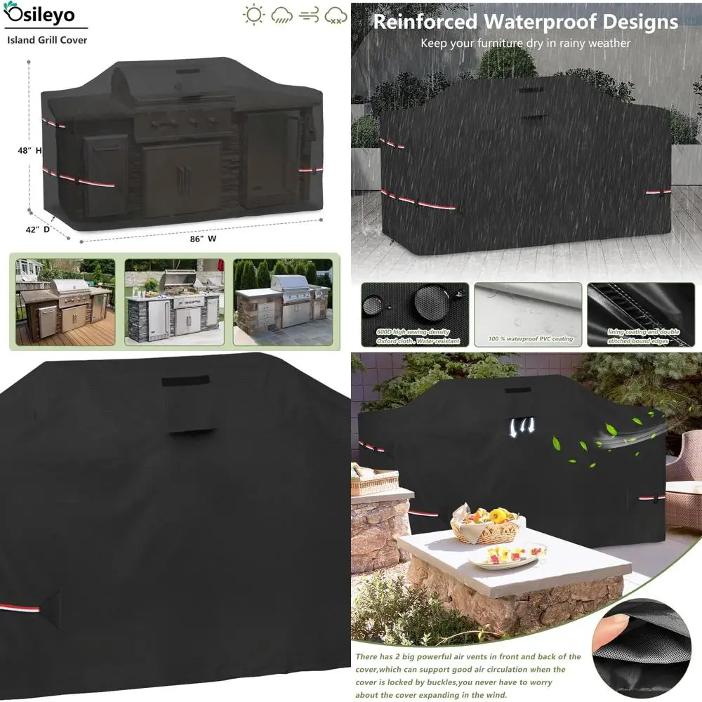 

All-Weather 86 Island Grill Cover - 600D Waterproof Protection, Black