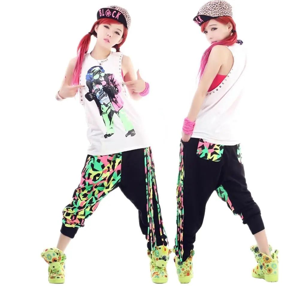 

New Fashion Brand Harem Hip Hop Dance Pants Tassel Sweatpants Kids Female Stage Performance Wear Neon Jazz Trousers