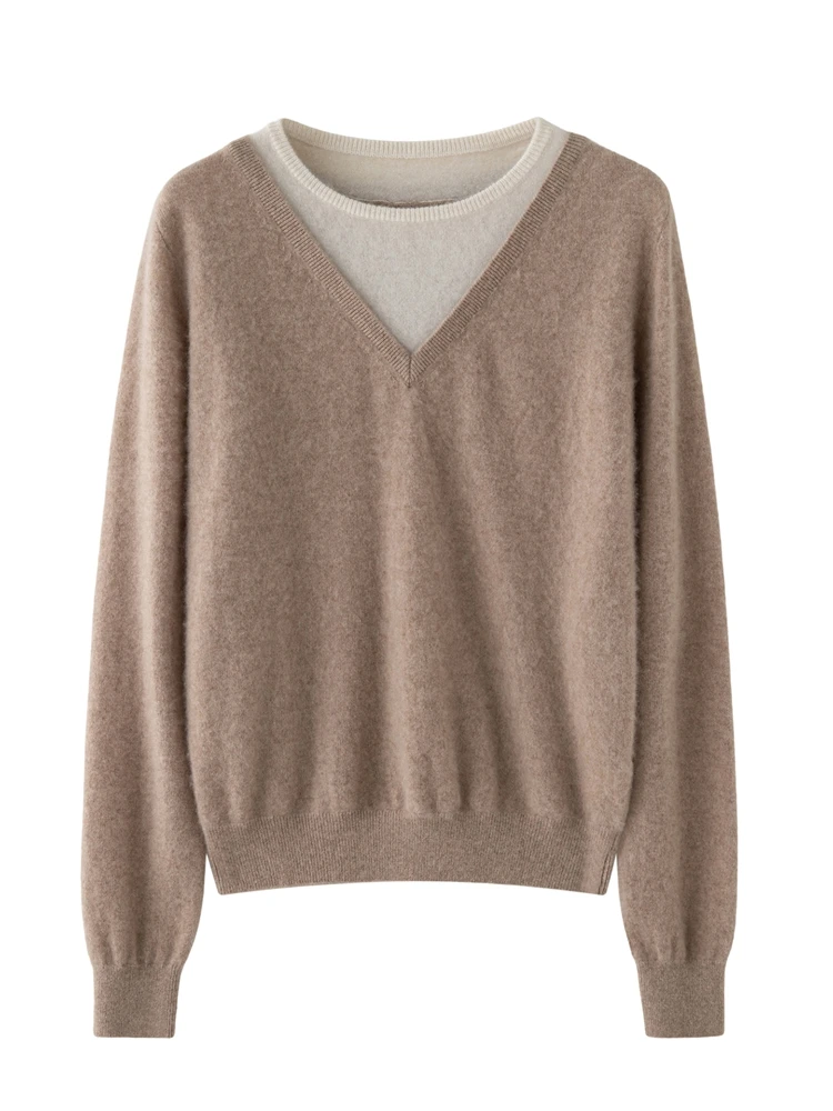 Abbigliamento da donna casual alla moda Colore a contrasto Maglione più venduto Autunno Inverno Pullover lavorato a maglia in cashmere 100% di alta qualità