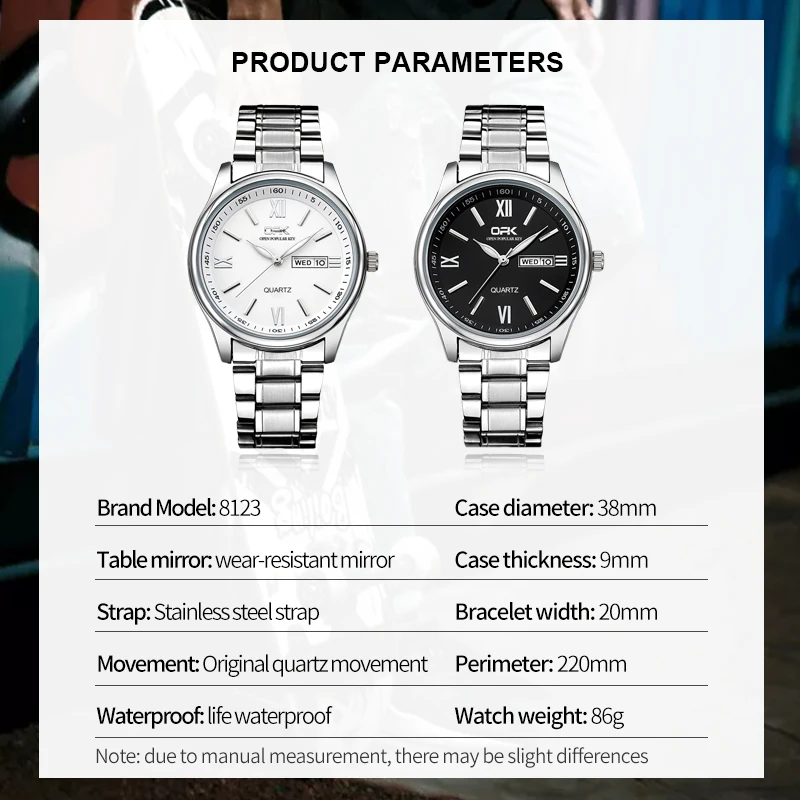 OPK 8123 Mens Watch Original Simple Quartz Watch Stainless Steel Day Date Watches For Man Waterproof Luminous Mens Gifts Reloj
