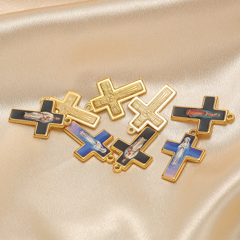 4 Stück Edelstahl-Emaille-Kreuz-Jesus-Anhänger, religiöse Charms für Ohrringe, Armbänder, DIY-Halsketten, Schmuckzubehör, Großpackung – Detail 1