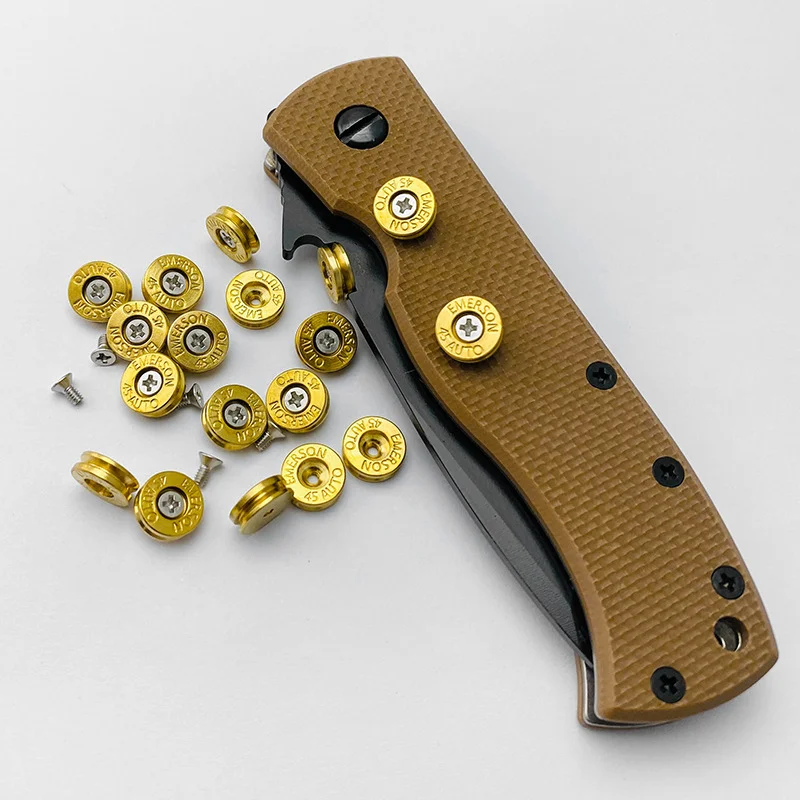 Imagem -02 - Faca de Dobramento Bronze Fundo Fogo Polegar Botão Parafuso Empurrar Facas Prego para Emerson Cqc & Comandante Faça Você Mesmo Fazendo Acessórios Peças 1pc