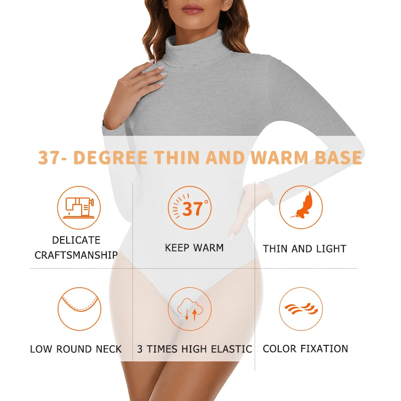 Autumn Winter Long Sleeve Bodysuits for Women Thermal Underwear Skinny Bodycon Mock Turtle Neck Leotard Tops Basic Clothing