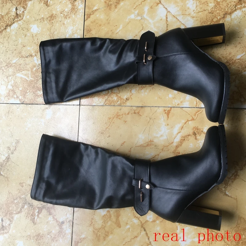 REAVE CAT Women knee boots  Round toe Fashion botas mujer footwear shoes High heel Boots pu leather A1271