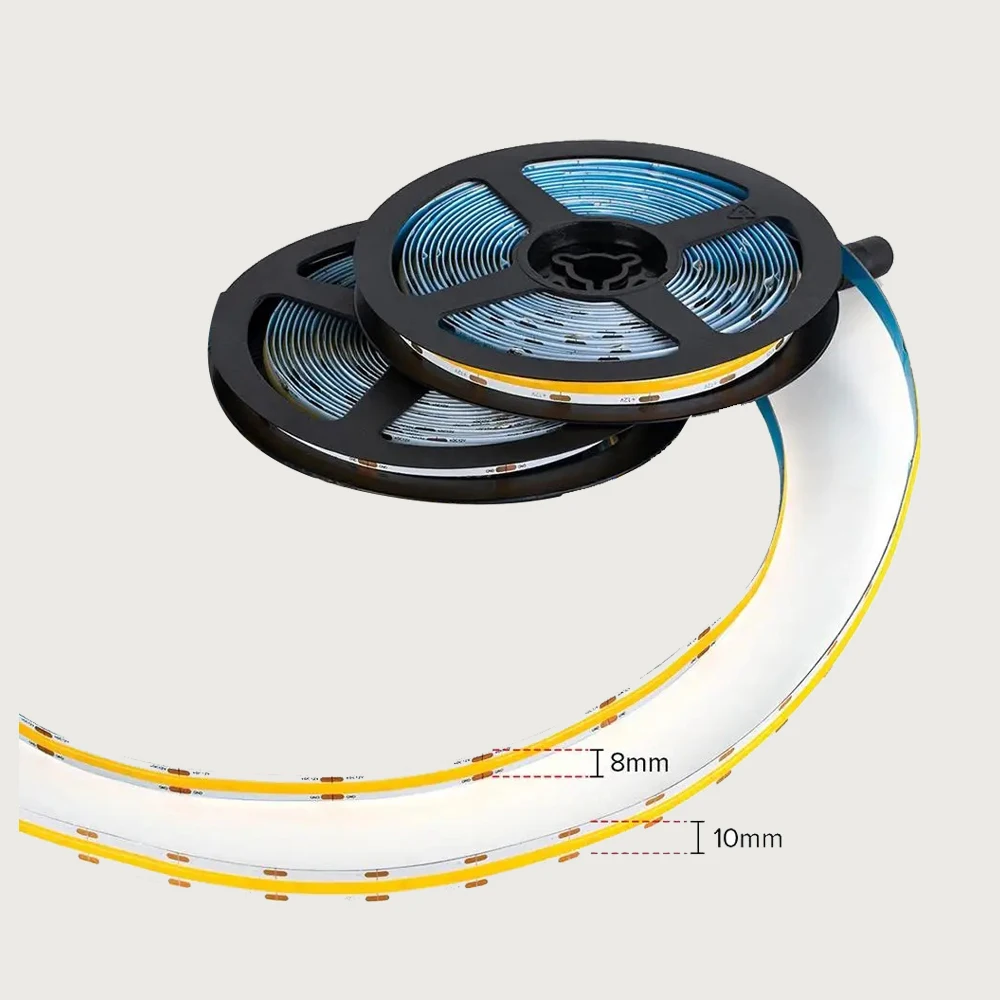 FCOB-Bande lumineuse LED, Source de lumière de ligne de film souple, 8mm de large, 10mm de large, 480 lumières et 528 lumières, 12V, 24V