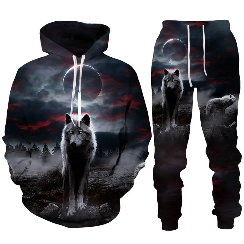 NONE Wolf 3D Printed Hoodie and Pants Set 3