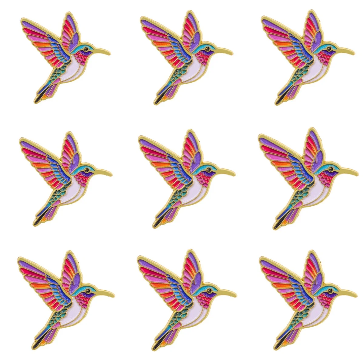 9-teiliges Kolibri-Emaille-Pin-Set, Cartoon-Vogel-Brosche für Mantel, Damenbroschen, Kragen- und Reversnadeln, Metallabzeichen, Schmuckgeschenk