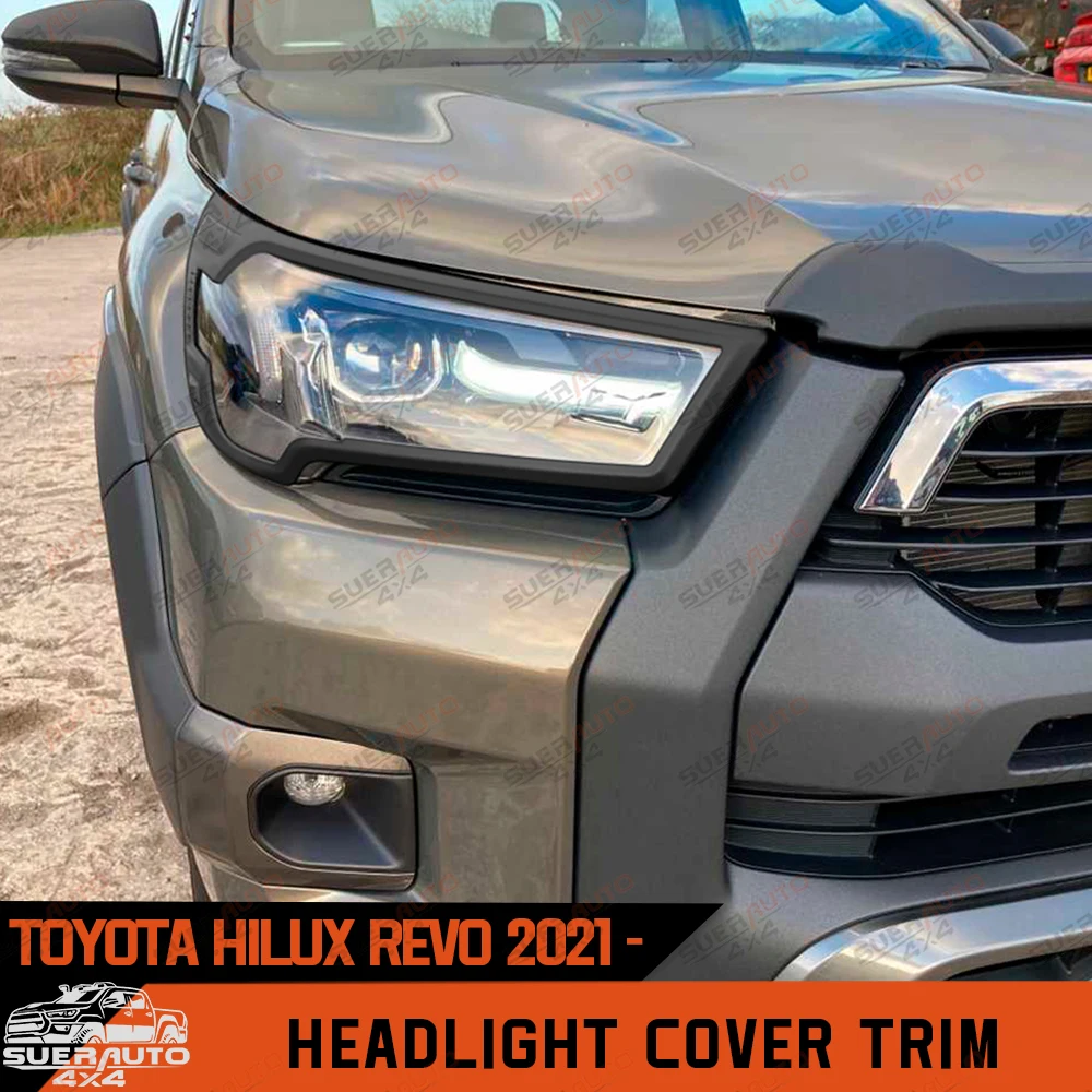 

Headlight Surround Cover Trims For Toyota Hilux Revo 2021 2022 2023 2024 ABS Matte Black Front Lamp Hoods Car Accessories