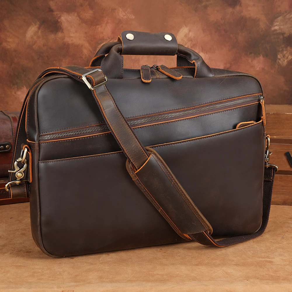 

Leather Cow Skin 15.6 Inches Laptop Briefcase Messenger Business Bag Men Genuine Leather Computer Laptop Briefcases