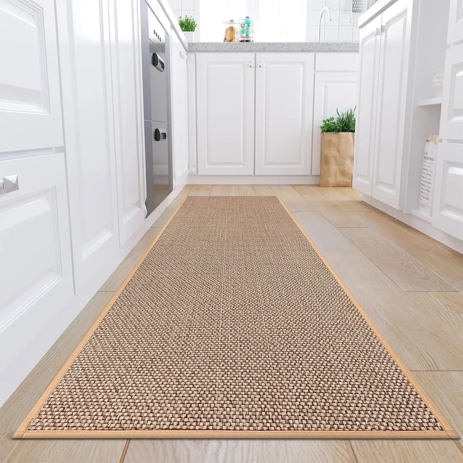Kitchen Floor Mat Bathroom Household Linen Woven Strip Carpet Water-absorbing Thickened Dirt-resistant Long Rug