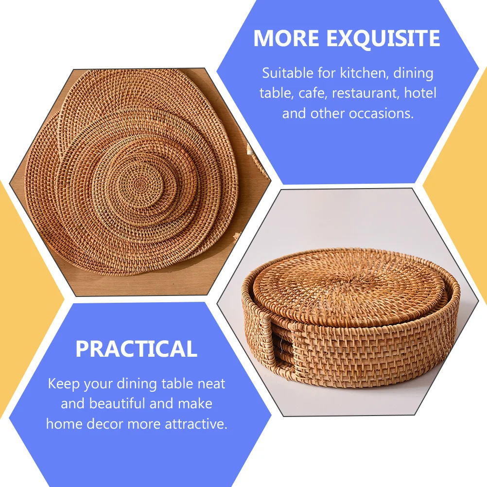 

4 Pcs Rattan Coasters Cafe Woven Placemats High Temperature Resistant Wicker Restaurant