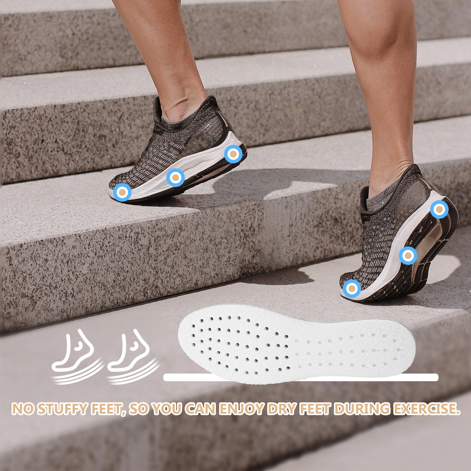 

1 Pair Breathable Soft Pu Running Insoles Thickened Cushion Foot Care Sports Anti-Slip Sweat-Absorbing Odor-Control