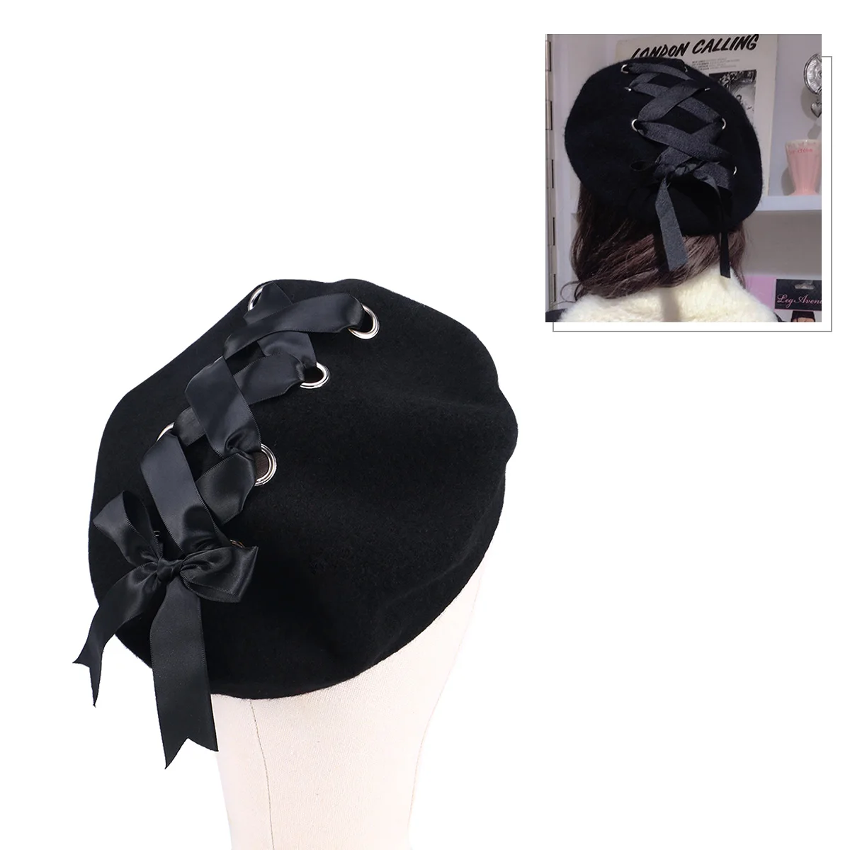 

Women'S Beret Women Beret Butterfly Bow Hat Korean Style Fashion Warm Vintage Lightweight