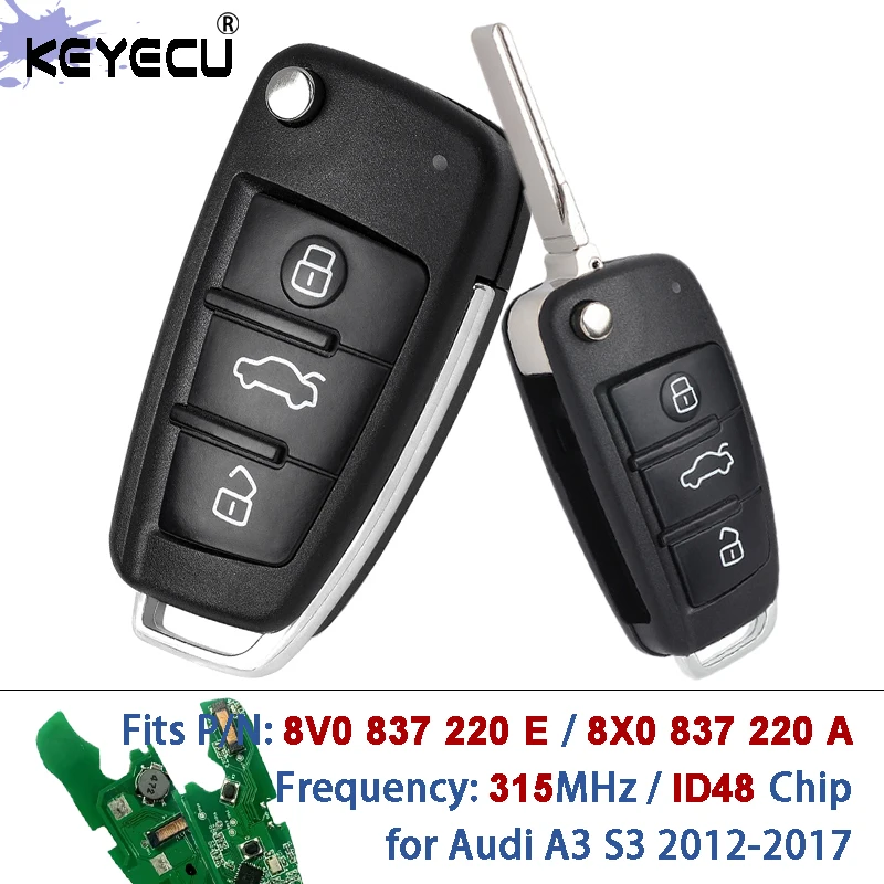 

KEYECU 8V0 837 220 E, 8X0 837 220 A 315 МГц ID48 Чип Flip Keyless-Go Дистанционный брелок для Audi A3 S3 2012 2013 2014 2015 2016 2017