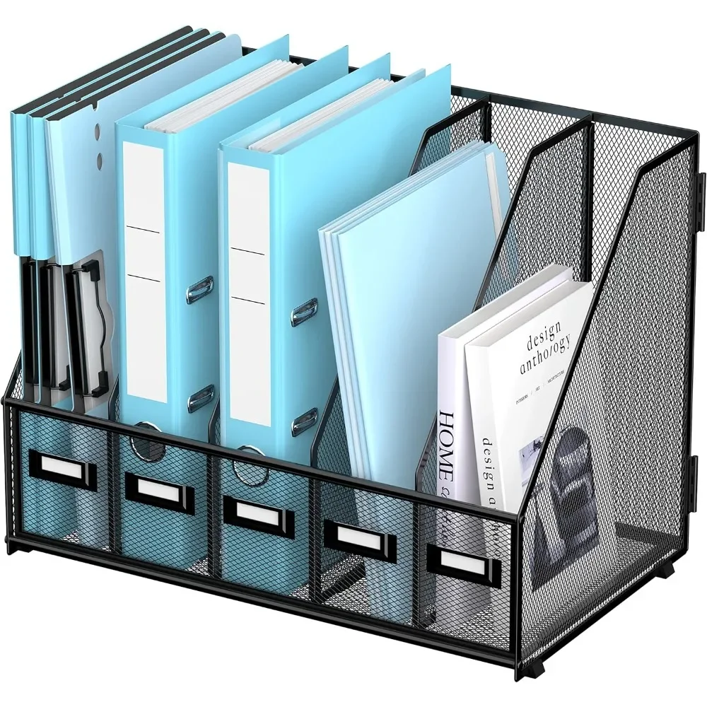 

Desk Organizers Metal Desk Magazine File Holder with 5 Vertical Compartments Rack File Organizer for Office Desktop