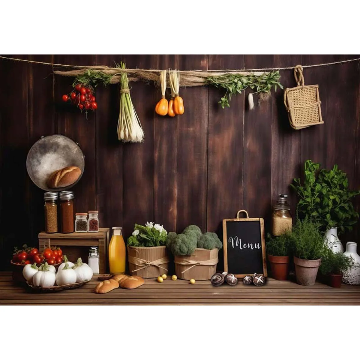 

Allenjoy Kitchen Fruits Vegetables Wooden Wall Backdrop