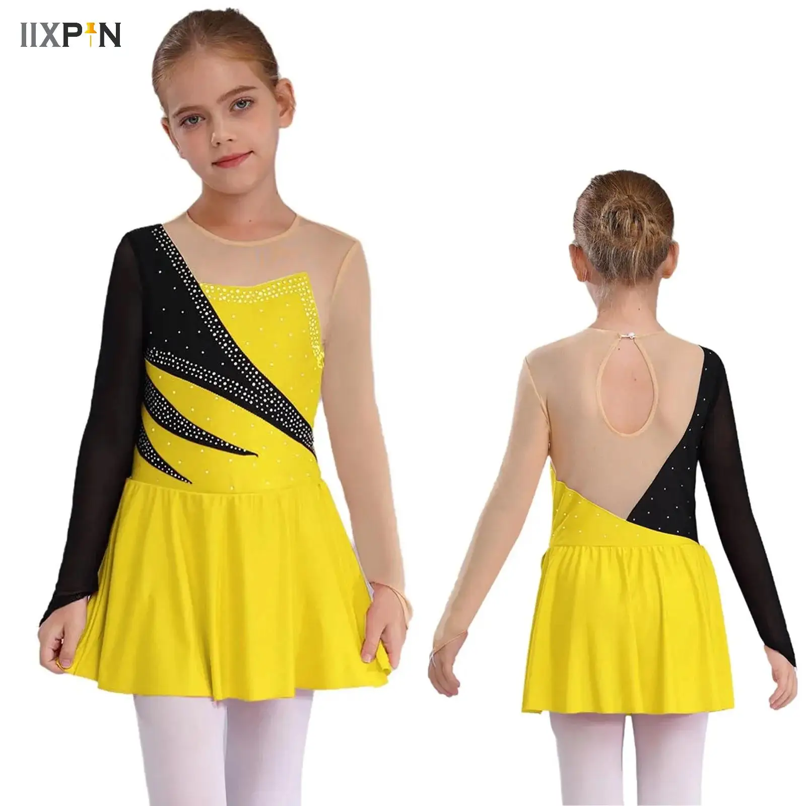 

Kids Girls Ballet Gymnastics Leotard Dress Long Sleeve Lyrical Dance Figure Skating Dancewear Modern Dancing Performance Costume