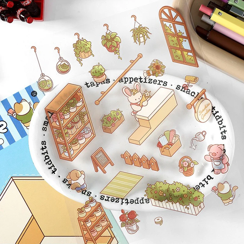 3D Three-dimensional Cabin Scene Stacking Stickers Cute Cartoon Pocket Diy Scene Landscaping Decoration Sticker Visual Stacking