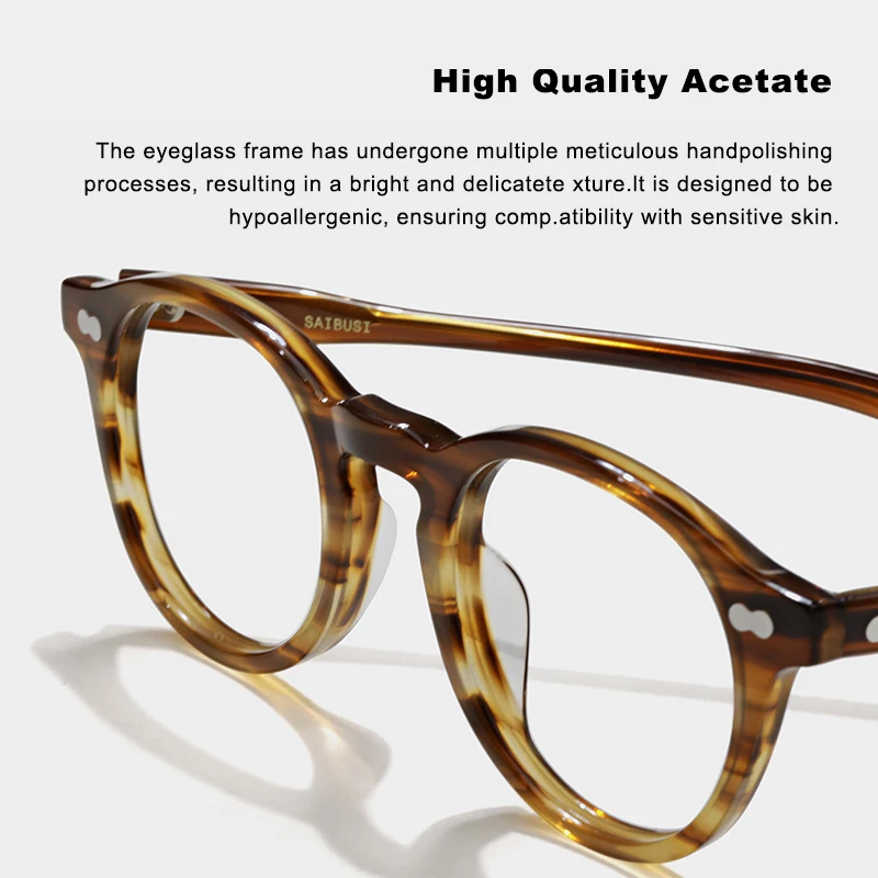 Handmade Fashion Round Acetate frame Men Women Alloy Hingle optical prescription Glasses Personality Customization