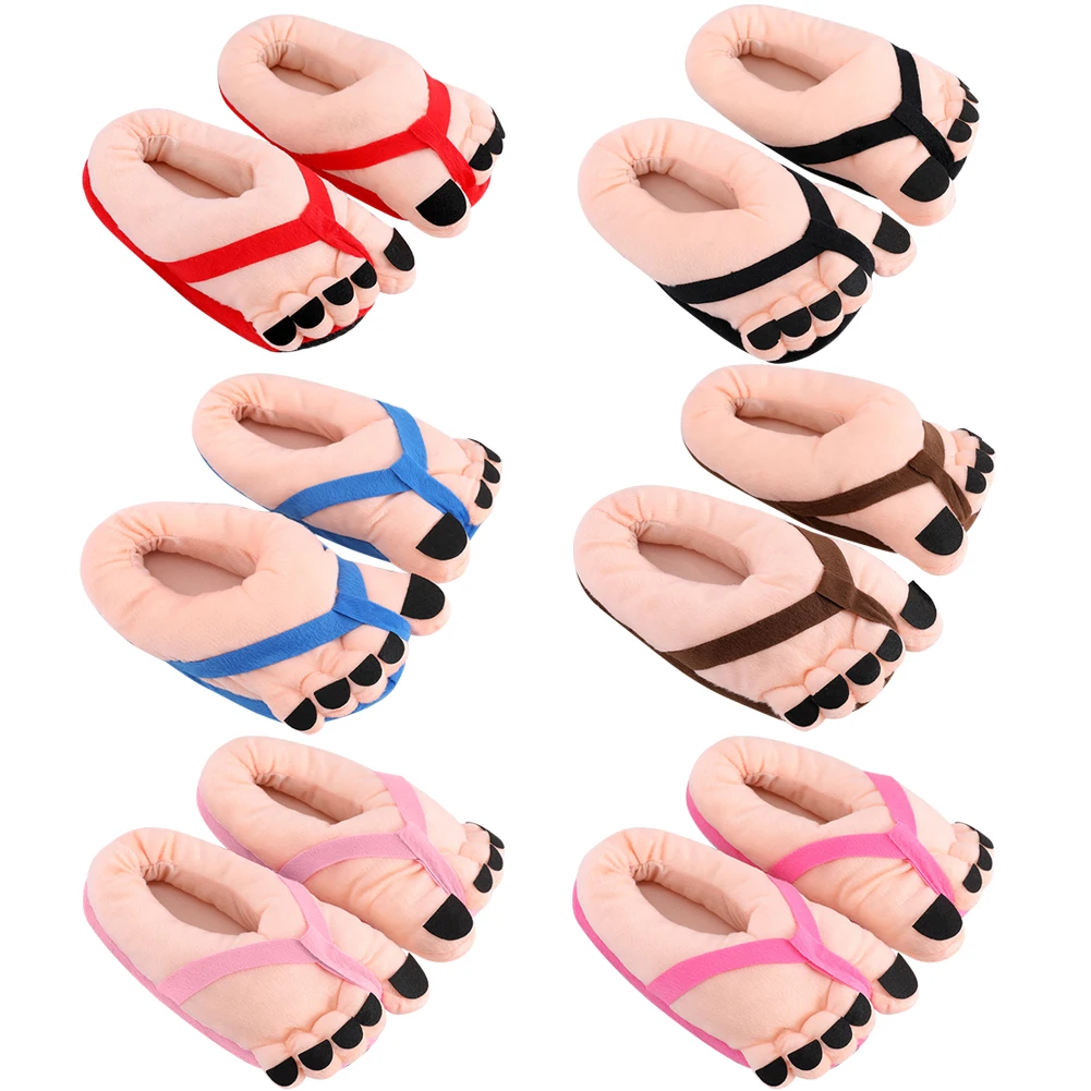 

Funny Big Toe Shoes Cartoon Fuzzy Slippers Non Slip Soft Novelty Slippers Comfortable Fluffy Couple Shoes for Women Adults