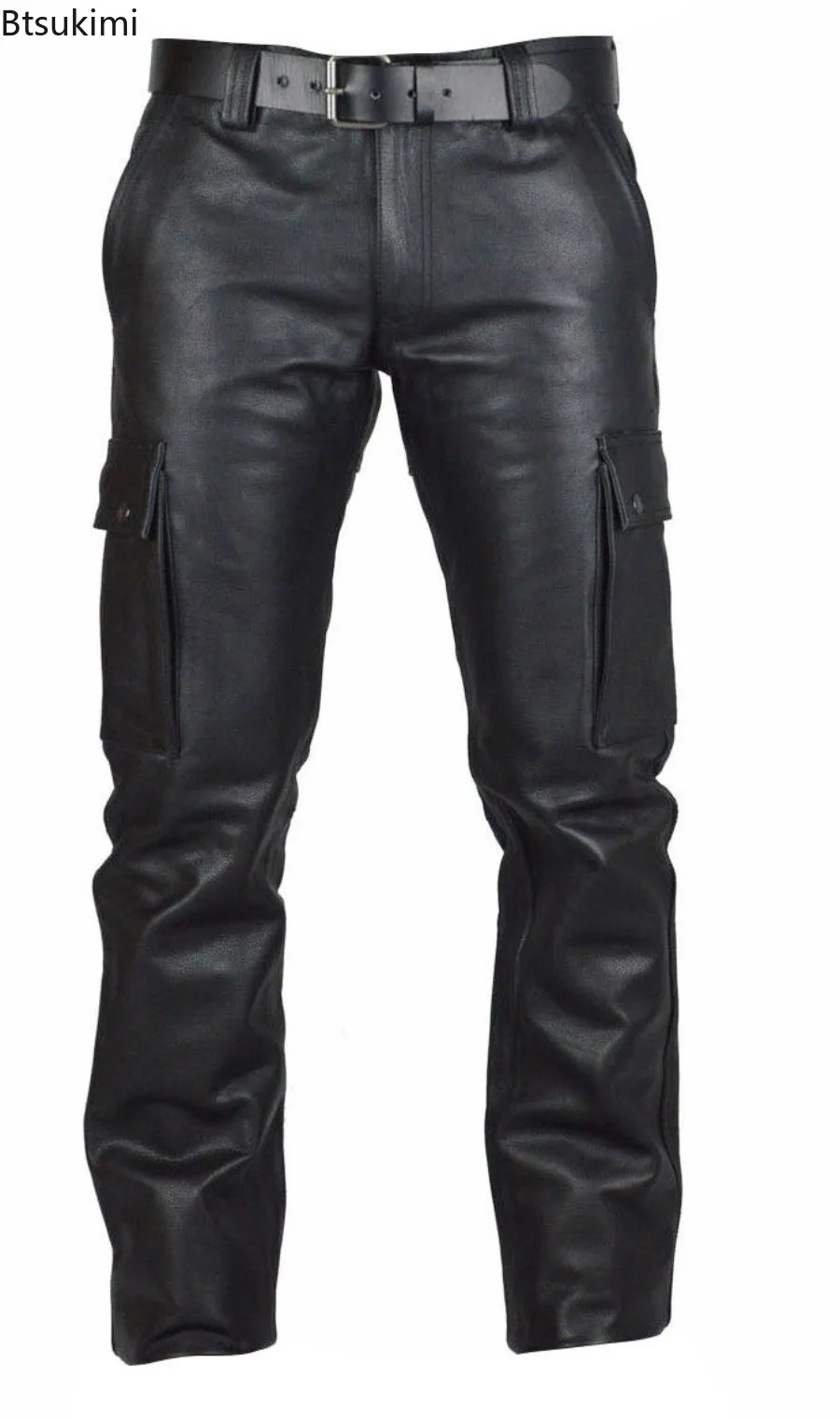 2025 Men's Stretchy Leather Pants Slim-fit Trendy Street Style PU Leather Skinny Pants for Men Faux Leather Shiny Skinny Pants