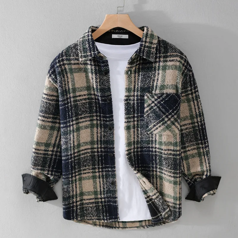 

9549 Luxury England Gentleman Style Plaid Jackets Soft Woolen Comfortable Loose Casual Youth All-Match Long Sleeve Male Coats