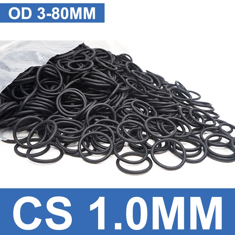 

1-100pcs OD 3mm-80mm CS 1.0mm Thickness Black NBR Nitrile O Ring Food Grade Waterproof Washer Rubber Insulate Round Seal Gasket