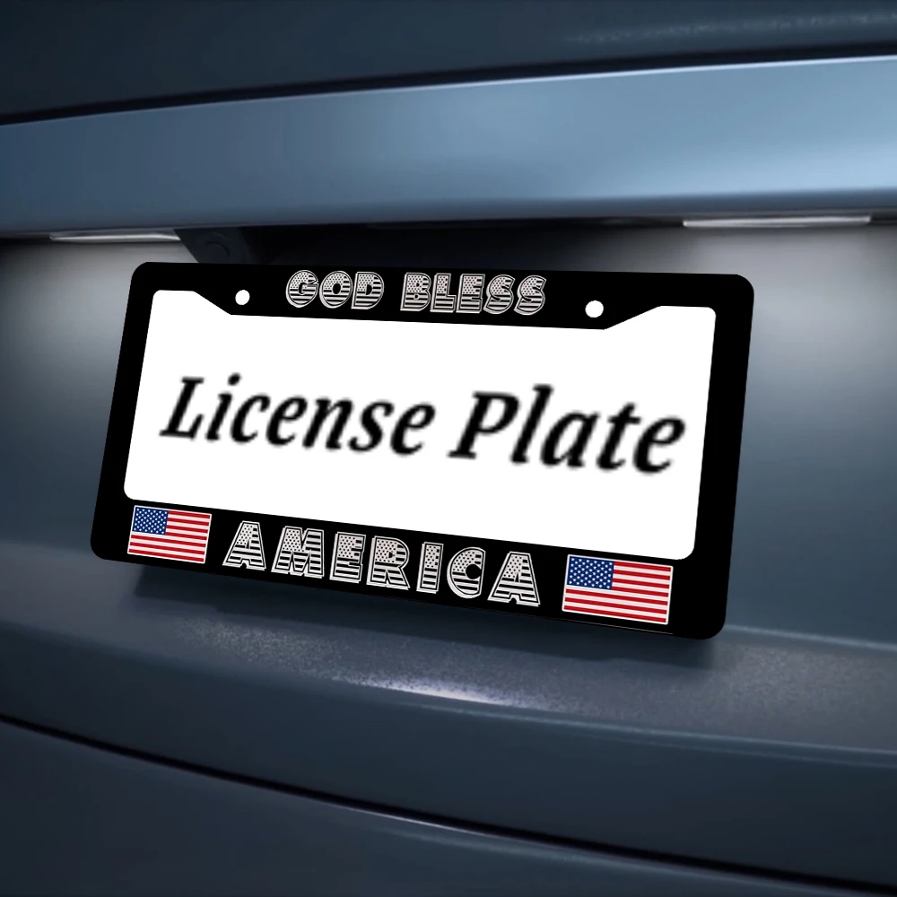 إطار لوحة السيارة للرجال أبيض وأسود إطارات لوحة الترخيص للنساء يبارك الله في أمريكا ملحقات السيارة المعدنية المصنوعة من الألومنيوم #5