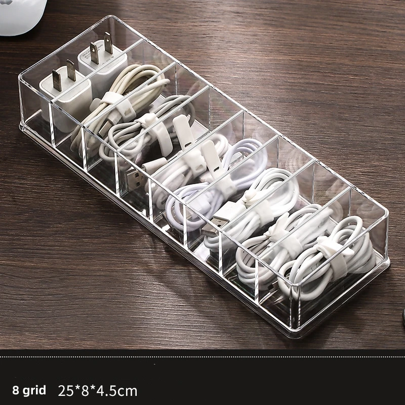 See-Through Charge Cable Organizer Box,Data Cable Management Box USB Cord Sorter, Small Desk Accessories Organizer and Storage