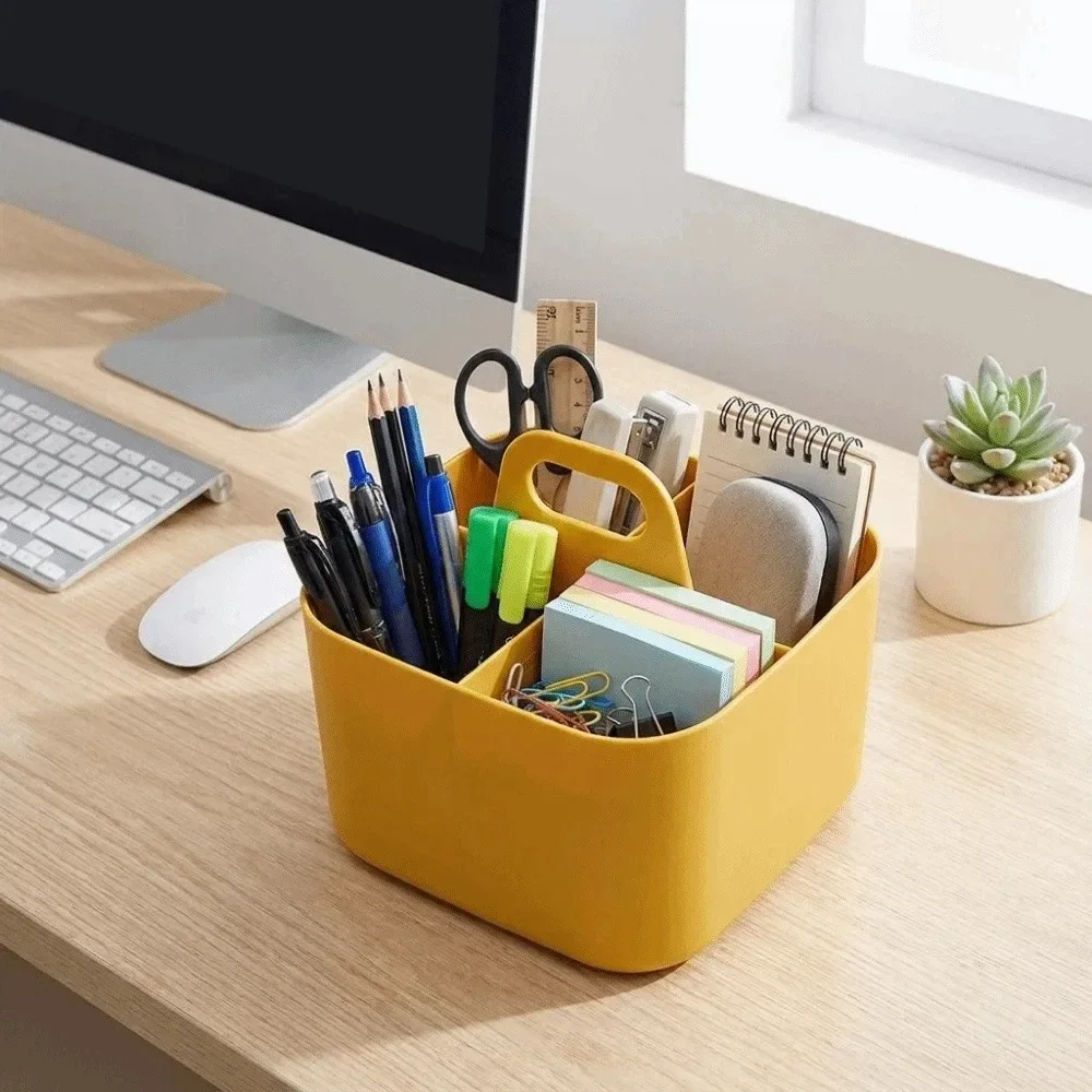 Plastic Cosmetic Organiser with Handle Multi-compartment Split Pen Organiser Divider Sorting Utility Container Dormitory