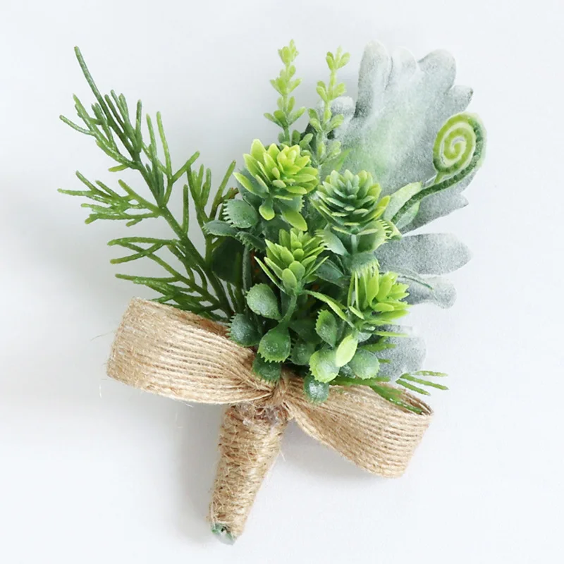 Groene Kunstmatige Mannen Bloemen Boutonniere Europese Bos Stijl Corsage Bruiloft Accessoires Witte Bruids Bruidsmeisje