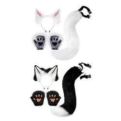 Cat Costume Animal and Tail Set Gloves Accessories Headwear Props Toys Ears for Cosplay Party Dress up Children Fancy Dress