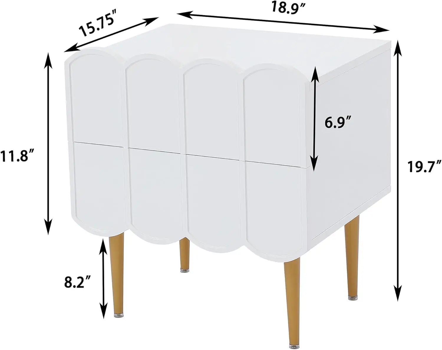 USA Modern Nightstands with Drawers, White Bedside Table for Bedroom, End Table with Storage for Livingroom. White/Gold