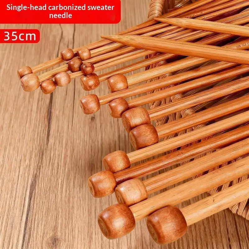 Bamboo Knitting Needles With Single Pointed Tips: 2Pcs Handmade DIY Suitable For Yarn Beginners