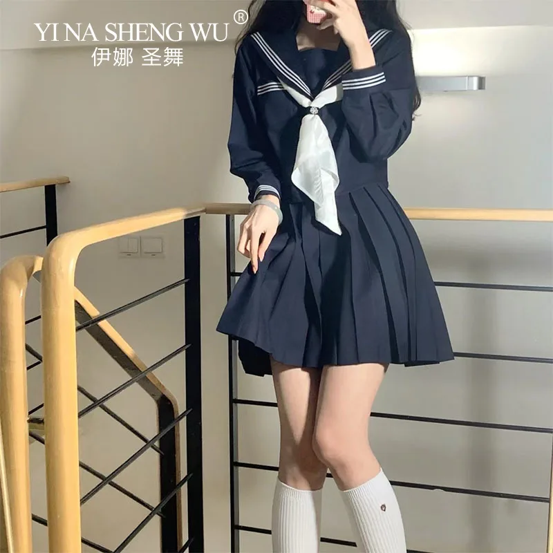 Japanese School Uniform JK Uniform Girl Japanese Korean College Style Suit Cosplay Sailor Costume Long Sleeved Top Pleated Skirt