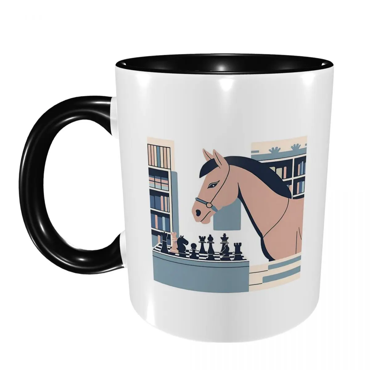 Chess & Horse Mug Funny Ceramic Coffee Cups Tea Mugs Milk Cup Drinkware Gift for Woman Man