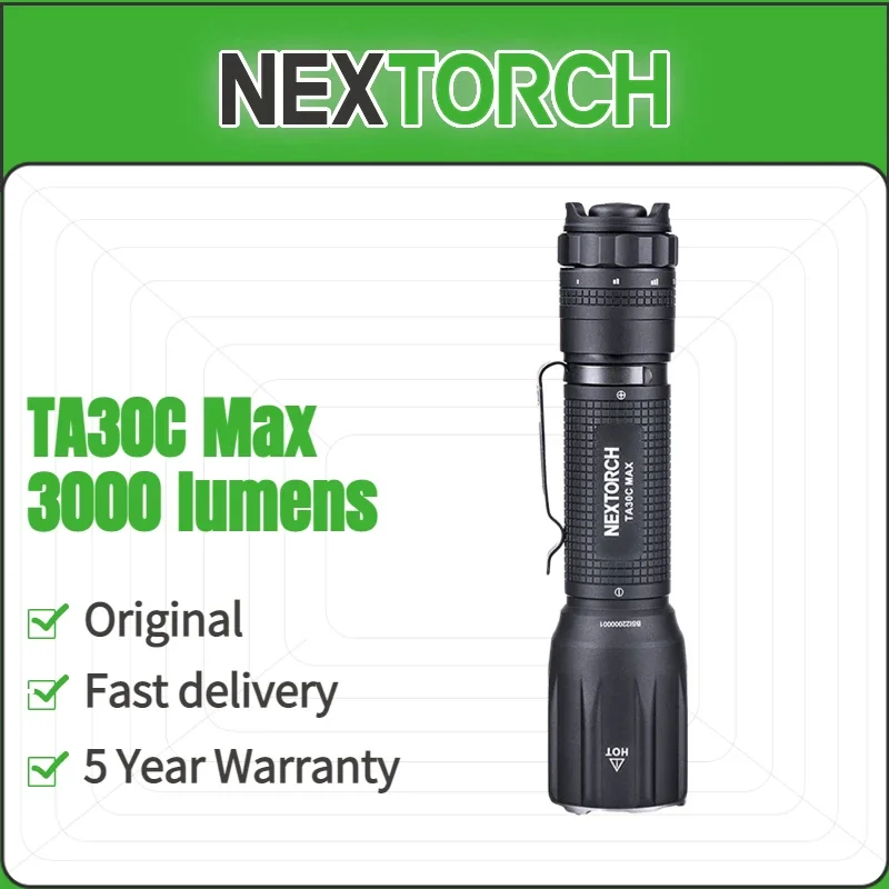 Nextorch TA30C MAX Tactical Flashlight 3000 Lumens Rechargeable Police Pocket Torch Included 1 X 21700 Battery for Self Defense