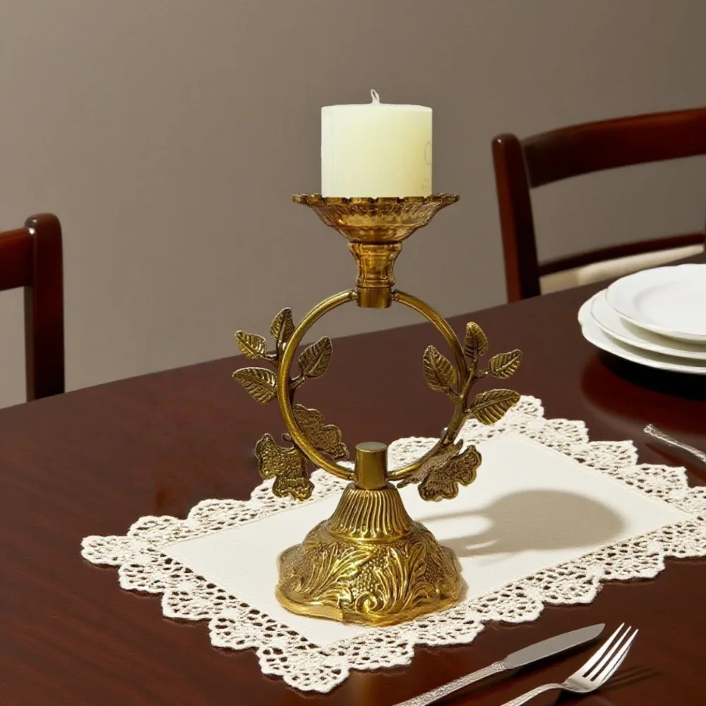 European Style Golden Metal Candlestick Holder Leaf Wreath Design Candle Holder Dining Room Party Home Atmosphere Decor