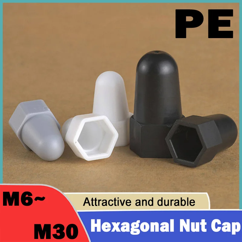 2/5/10Pcs M6~M30 PE Plastic Bolt Nut Protection Caps Hex Screw Protective Sleeve Lengthen Nut Cap Black/White/Gray