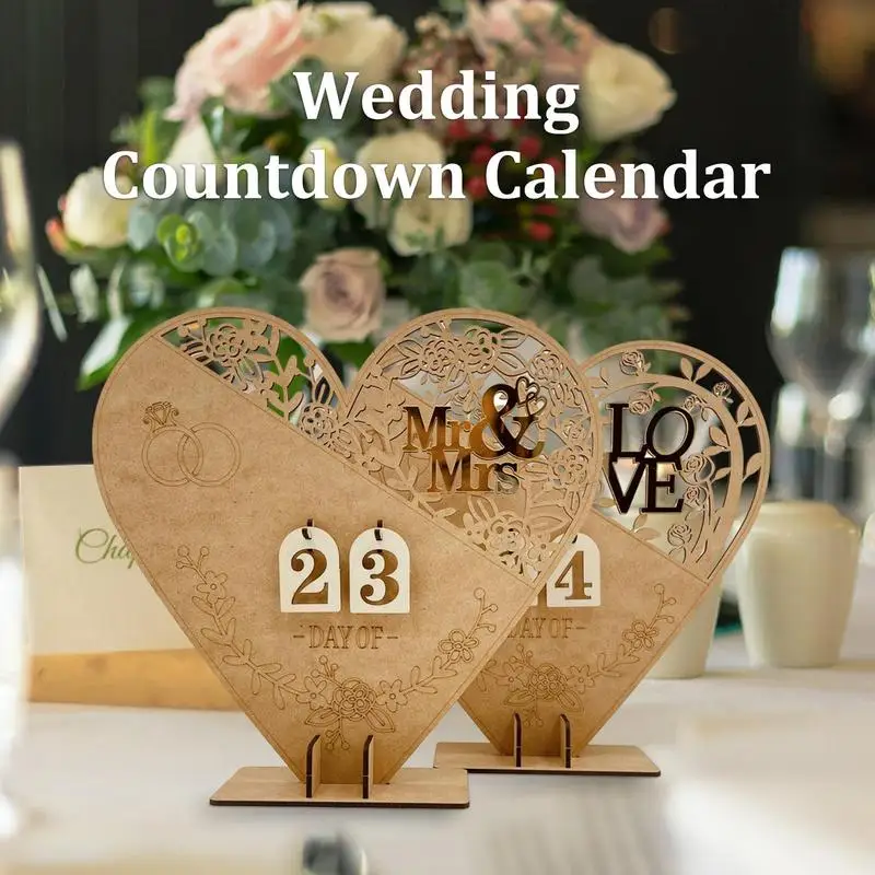 Countdown To Wedding Wooden Countdown Calendar For Weeding Day Rustic Wooden Wedding Sign With Hollow Out Heart/Mr & Mrs Love